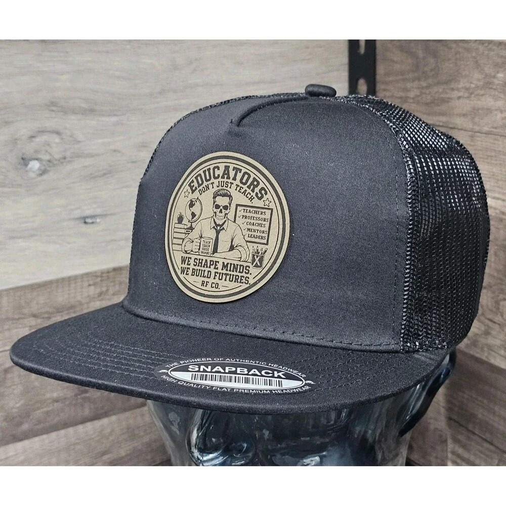 Educator Skull Leather Patch Teacher Coach Professor Black Hat Patch RF CO.